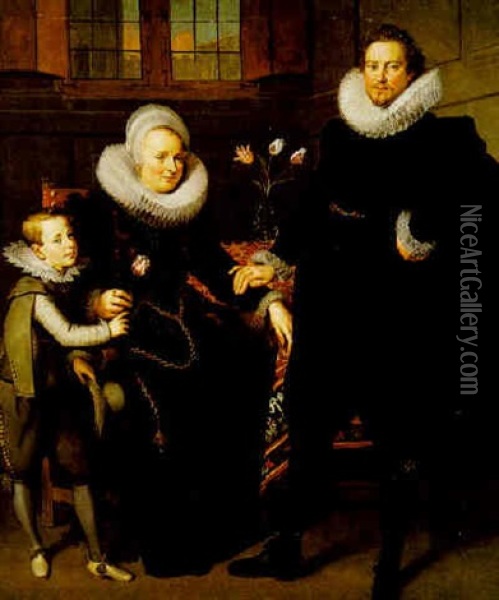Portrait Of A Family In An Interior Oil Painting - Adam van Noort the Elder