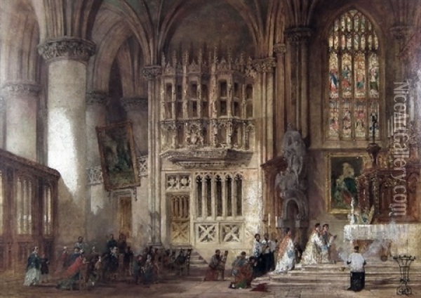 View Of The Interior Of Toledo Cathedral (after Thomas Allom) Oil Painting - Arthur Allom