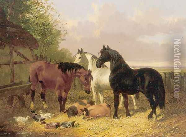Horses and Farmyard Animals I Oil Painting - John Frederick Herring Snr