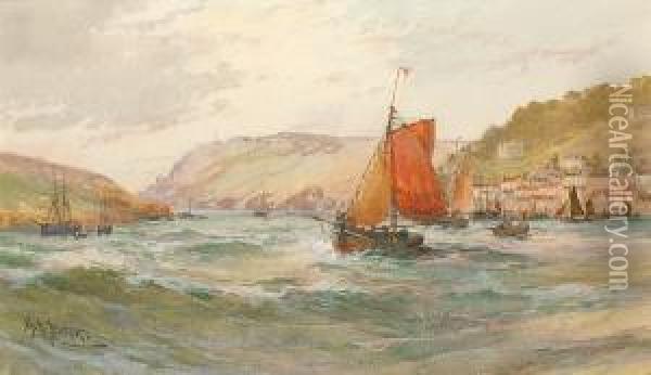 Boats At Salcombe, Devon Oil Painting - George Henry Jenkins