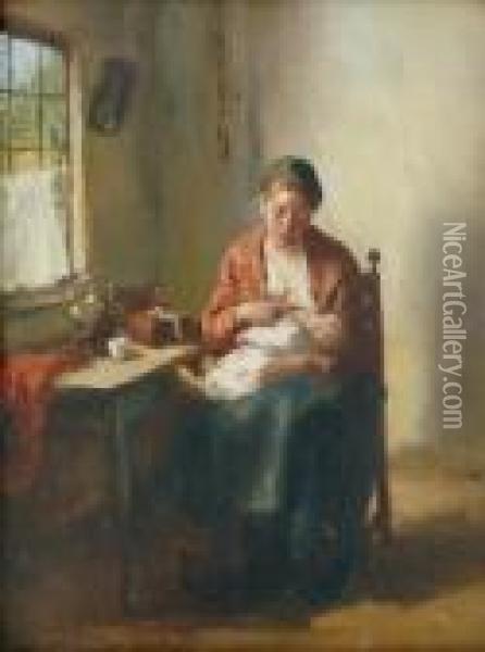 Feeding The Baby Oil Painting - Bernard Johann De Hoog