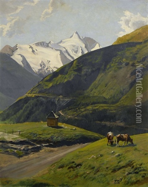 Alpenlandschaft Mit Weidenden Kuhen Oil Painting - Hans Frank
