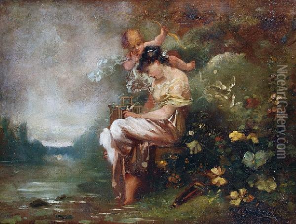 Cupid's Whisper Oil Painting - Hans Zatzka