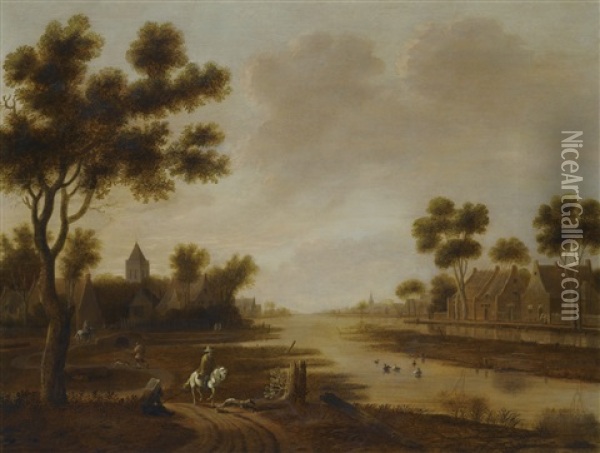 A Landscape With Travellers On A Path Oil Painting - Joachim Govertsz Camphuysen