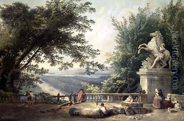 Terrace Ruins in a Park, c.1780 Oil Painting - Hubert Robert