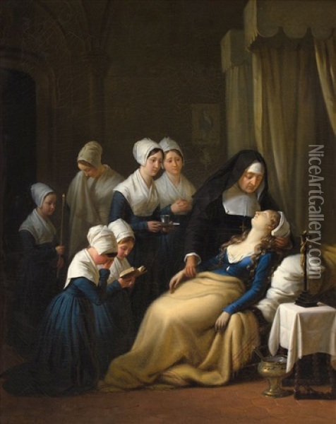 La Mort D'une Orpheline Oil Painting - Edouard Henri Theophile Pingret