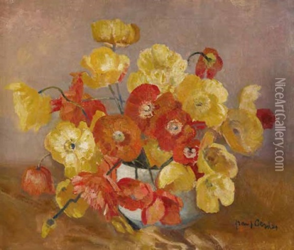 Poppies In A Vase Oil Painting - Frans David Oerder