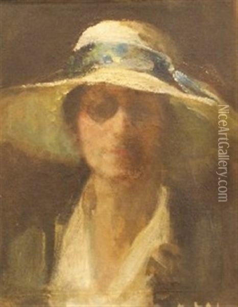 The Summer Hat (self Portrait) Oil Painting - Josephine Mary Muntz Adams