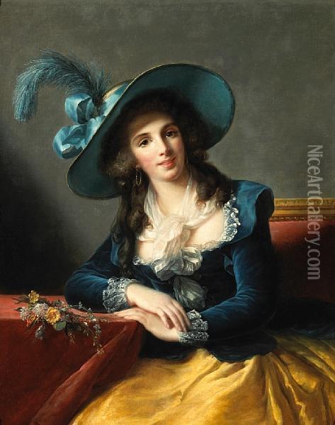 A Portrait Of A Lady, Seated Three Quarter-length, Thought To Be Denise Duvrille Oil Painting - Marguerite Gerard