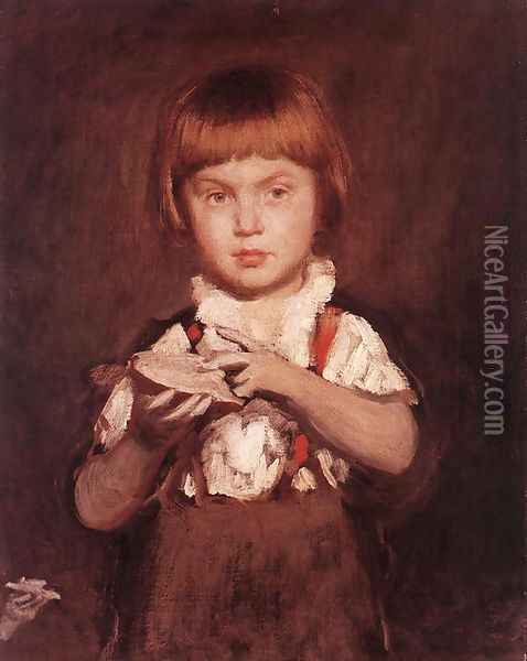 Boy with Bread and Butter c.1875 Oil Painting - Bertalan Szekely