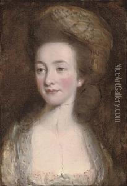 Portrait Of Elizabeth Elstone, Bust-length, In A Yellow Dress And Turban Oil Painting - Daniel Gardner