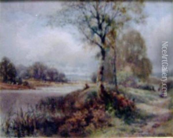 'river Landscape', Watercolour, Signed, 13.5cm X 18.5cm, Framed Oil Painting - Creswick Boydell