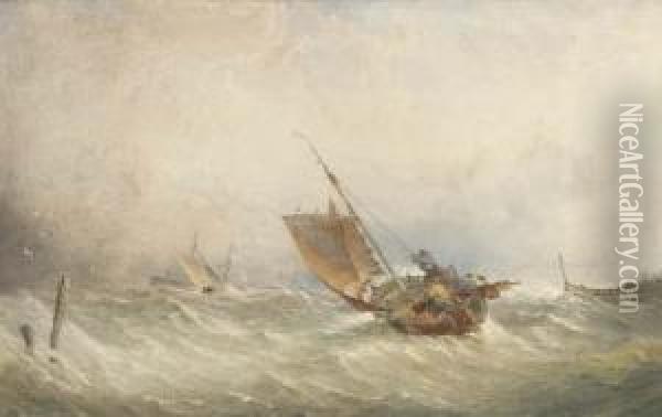 A Fishing Smack In High Seas Oil Painting - Thomas Sewell Robins