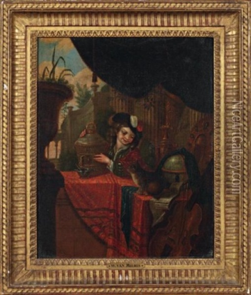 L'enfant A La Cage D'oiseau Oil Painting - Willem van Mieris