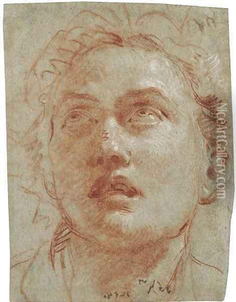 Head of a man looking up Oil Painting - Giovanni Battista Tiepolo