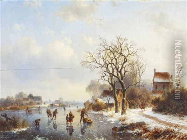 Eisvergnugen Auf Einem Hollandischen Kanal Oil Painting - Willem Vester