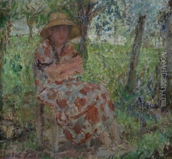 Femme Dans Un Interieur (+ Femme Dans Un Jardin, Smllr; 2 Works) Oil Painting - Joseph Lamberton
