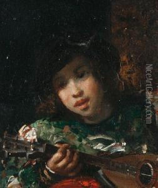 The Lute Player Oil Painting - Edouard J. Emile Brandon