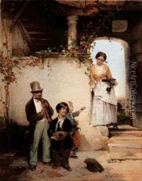 I Suonatori Ambulanti - 1854 Oil Painting - Girolamo Induno