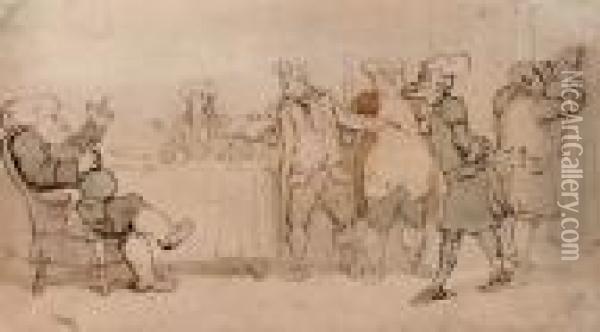 Dr Syntax In A Court Of Justice (illustrated); And Dr Syntax Being Pursued Oil Painting - Thomas Rowlandson