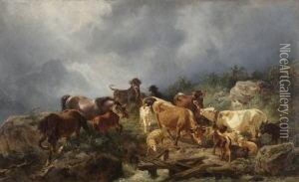 Gewittersturm Auf Der
 Alm: Oil Painting - Franz Xavier Von Pausinger