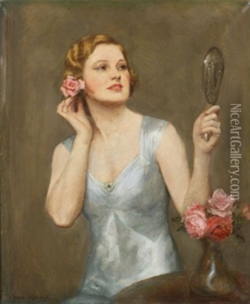 Woman With A Mirror Oil Painting - Albert Henry Collings