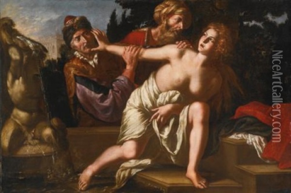 Susanna And The Elders Oil Painting - Giovanni Francesco Guerrieri