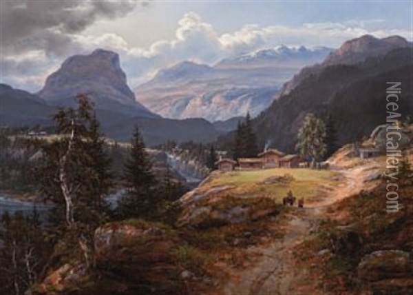 Utsyn Over Oylo Gard I Valdres Oil Painting - Johan Christian Dahl