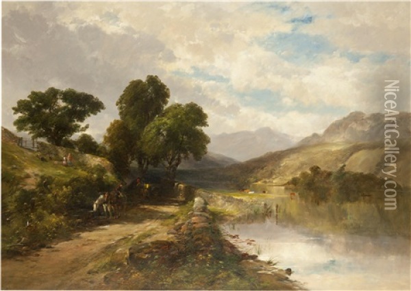 Landscape With Road Along A Lake Oil Painting - William M. Hart
