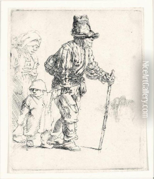Peasant Family On The Tramp (b., Holl.131; H.259; Bb.52-3) Oil Painting - Rembrandt Van Rijn