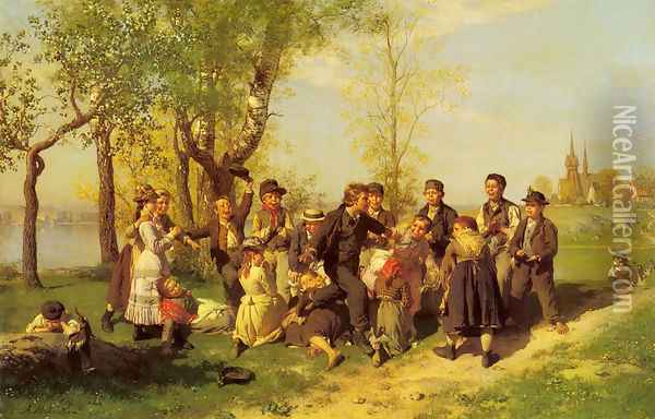 Children At Play Oil Painting - Johan August Malmstrom