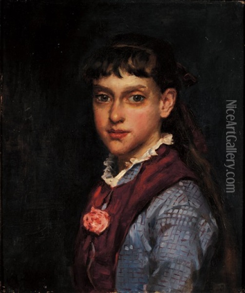 Jeune Fille Au Ruban Rouge Oil Painting - Marcellin Gilbert Desboutin