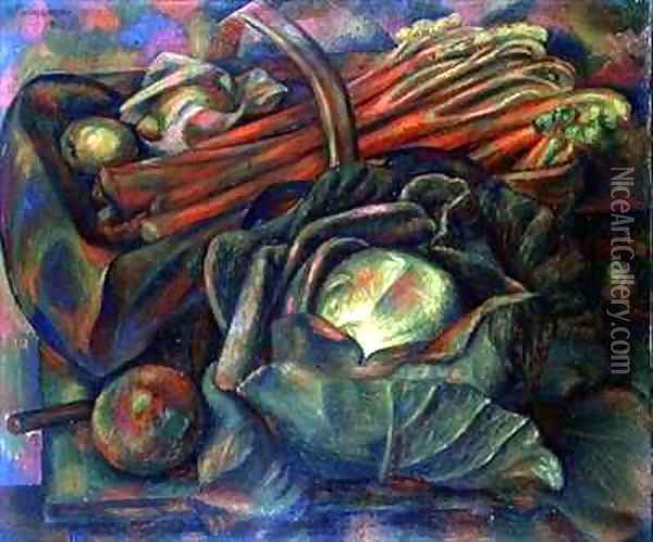 Cabbage and Rhubarb Oil Painting - Mark Gertler