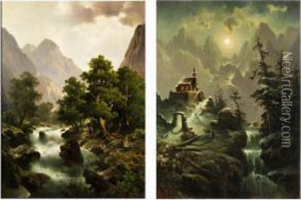 Paar Hochgebirgslandschaften Oil Painting - Anton Pickert