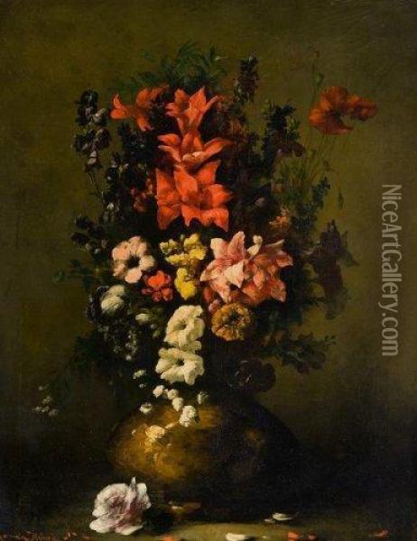 Fleurs Oil Painting - Germain Theodure Clement Ribot