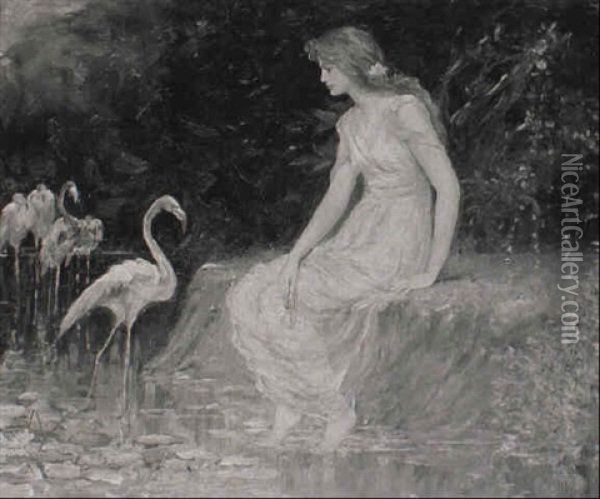 A Beauty With Flamingos Oil Painting - Frederick Stuart Church