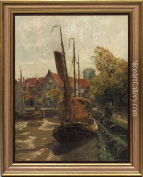 Heuschiff In Nordseehafen Oil Painting - Andreas Dirks