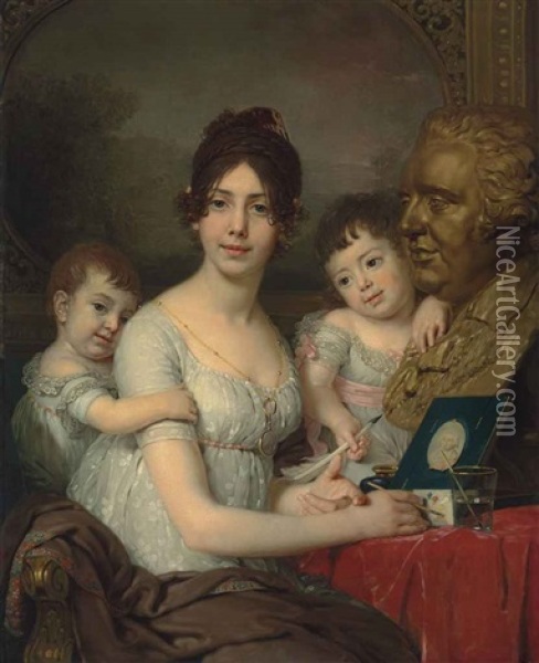 Portrait Of Countess Liubov Il'inichna Kusheleva, Nee Bezborodko (1783-1809) With Children Aleksandr (1800-1855) And Grigorii (1801-1855) Oil Painting - Vladmir Lukich Borovikovsky