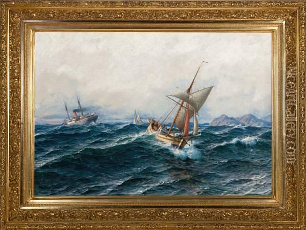 Skipstrafikk Utenfor Den Norske Kyst Oil Painting - Hjalmar Johnsen
