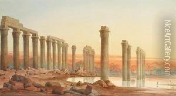 Egyptian Ruins At Sunset Oil Painting - William Cossens Way