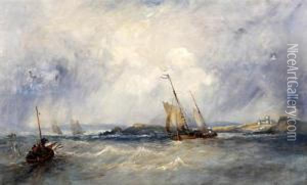 'shipping In A Gale', Possibly Off The West Coast Of Scotland Oil Painting - John R. Prentice
