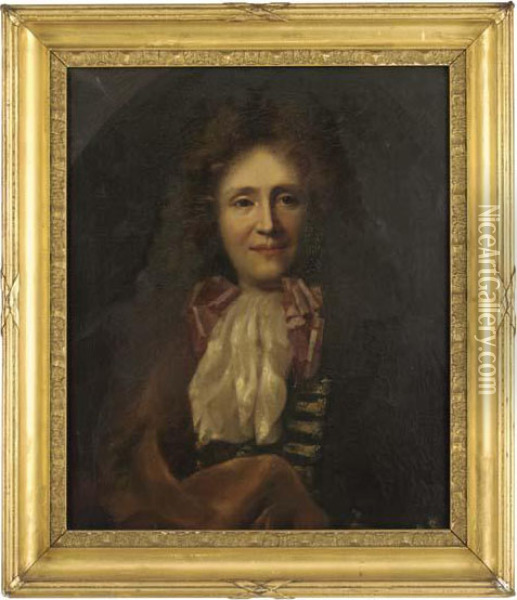 Portrait Of A Gentleman, Bust-length, In A Feigned Oval Oil Painting - Nicolas de Largillierre