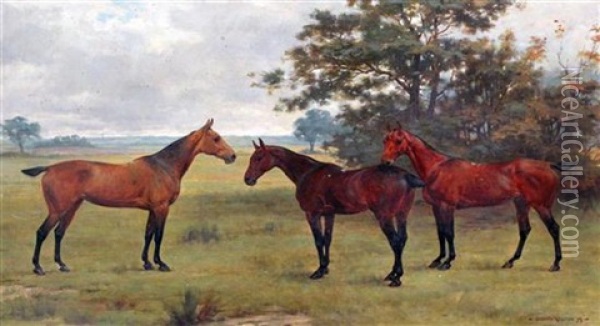 Portrait Of Three Horses Oil Painting - George Goodwin Kilburne