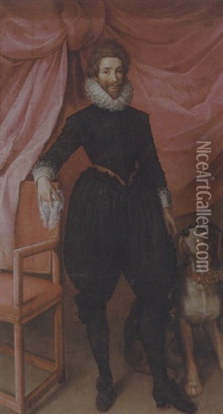 Portrait Of Henri De Lorraine, Duc De Guise, Called Le Balafre, With A Dog Sitting At His Side Oil Painting - Frans Pourbus the younger