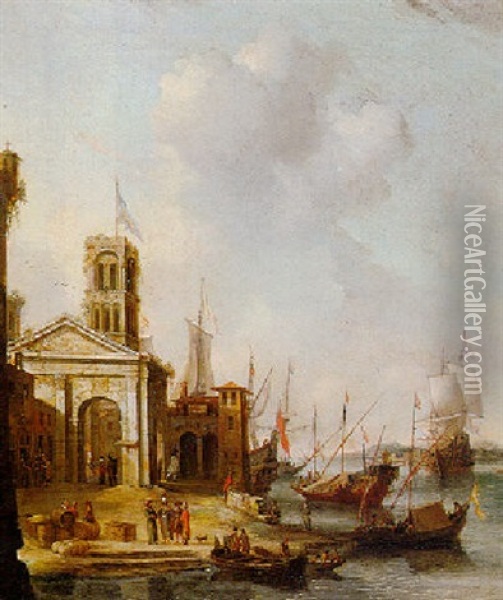 A Mediterranean Port With Figures And Ships In The Harbor Oil Painting - Jan Abrahamsz. Beerstraten