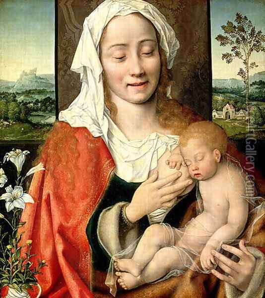 Madonna and Child, c.1525-30 (detail) Oil Painting - Joos Van Cleve