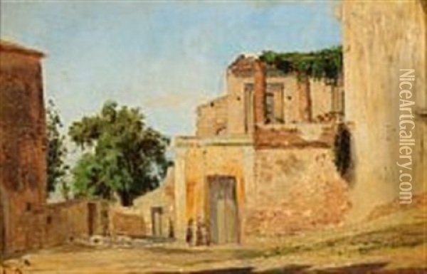 A Sunny Day In An Italian Village Oil Painting - Peter Kornbeck