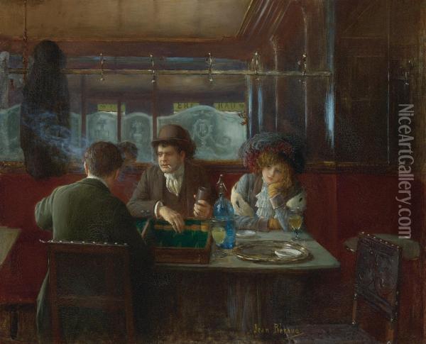 Backgammon At The Cafe Oil Painting - Jean-Georges Beraud