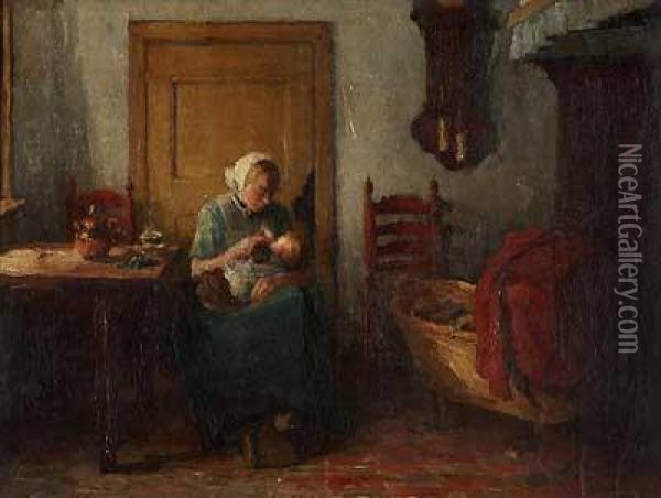 Interieur Mit Stillender Mutter Oil Painting - Eduard Frankfort