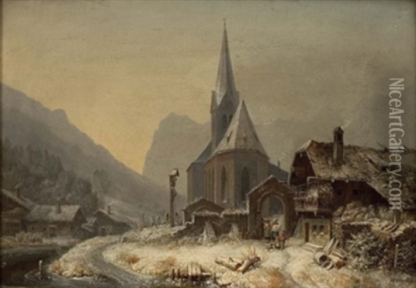 Winterliche Landschaft In Der Ramsau Oil Painting - Heinrich Buerkel